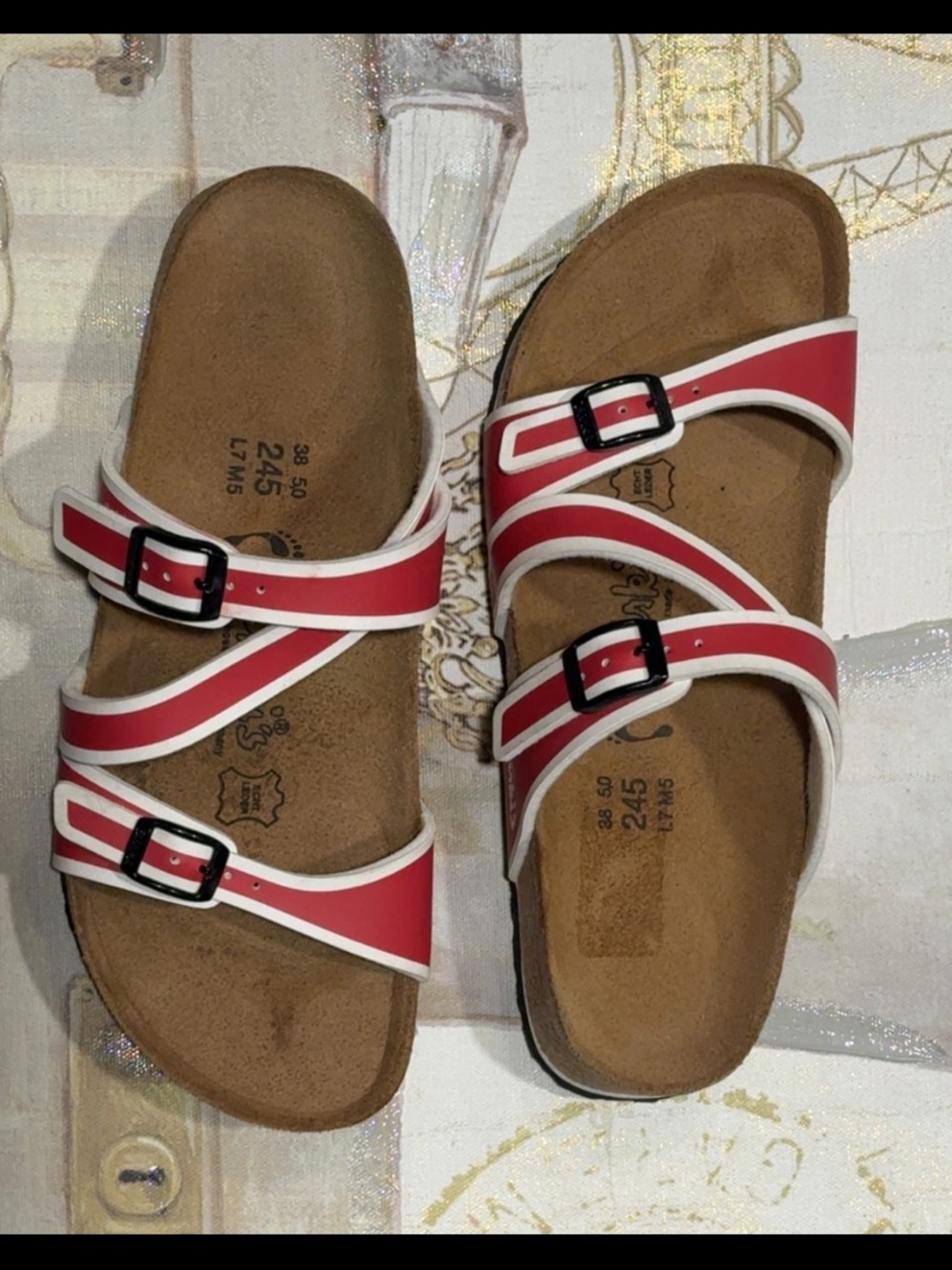 Birki's Birkenstock Red / White Sandals Size 38(7.5) Women's Pristine Condition - Picture 4 of 6